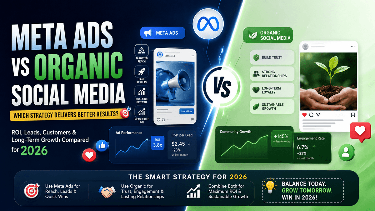 Meta Ads vs Organic Social Media Marketing (2026): Which Generates Better ROI for Business Growth?
